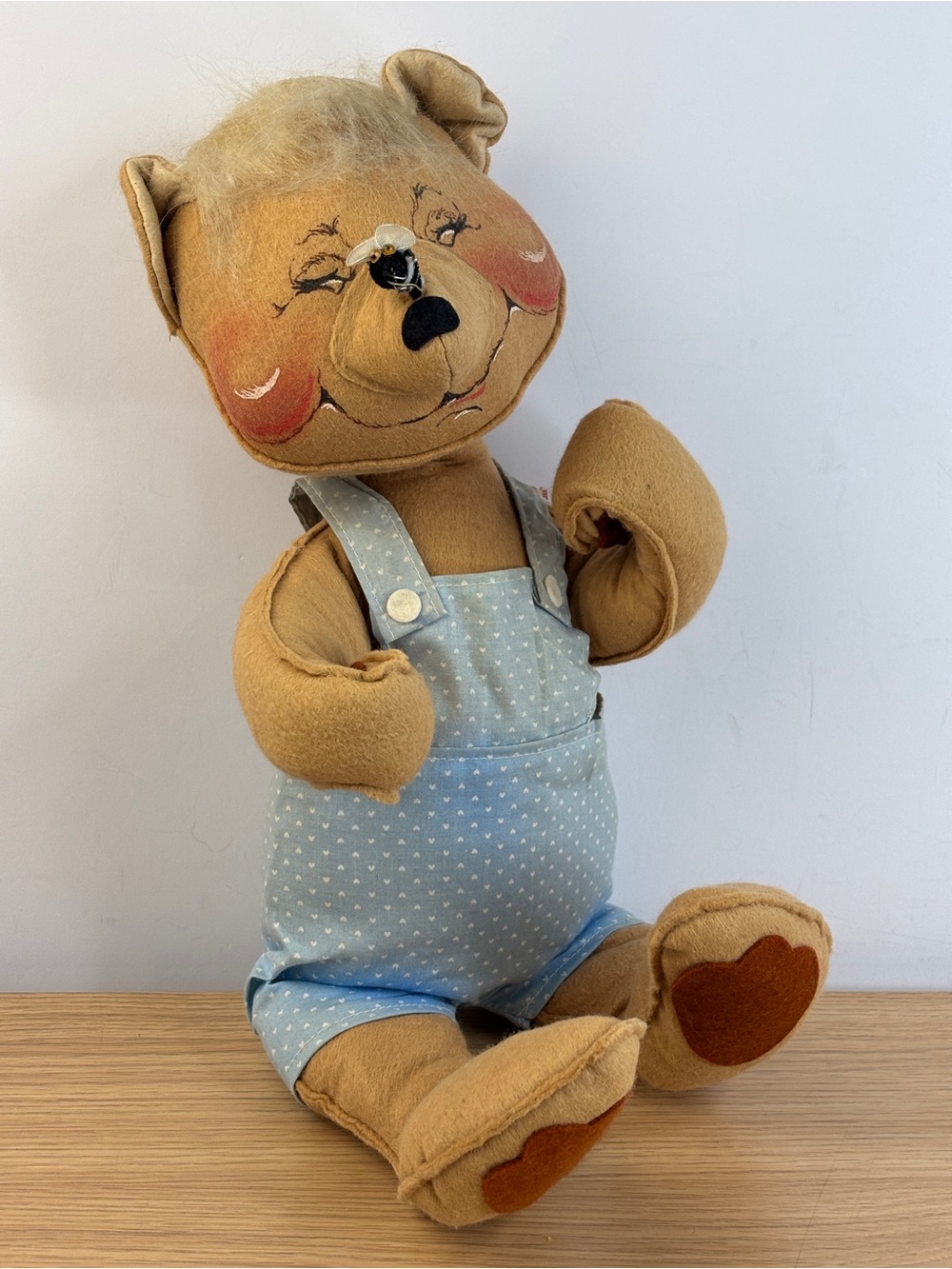 Vintage Annalee Mobilitee Bear Doll W/ Overalls Bee on Nose